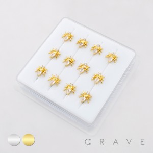 12PCS OF CZ SPIDER 316L SURGICAL STEEL L-SHAPE NOSE RING BOX